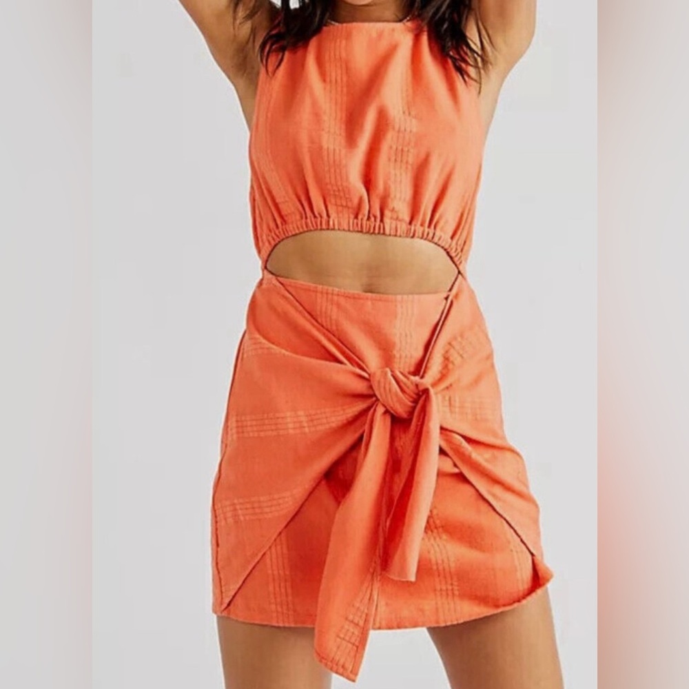 Free People Orange Cutout Tie-Front Mini Dress